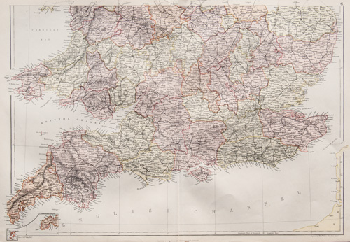 antique map of the south of england 1882